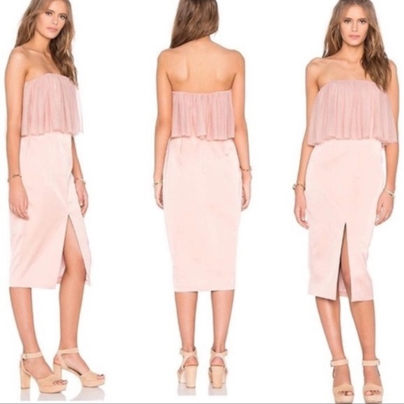 NWT Keepsake The Label White Lies in Blush Pink Midi Front Slit strapless Dress - Picture 1 of 8